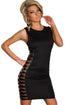 Sexy Black Club Tank Bodycon Dress with Side Striped Mesh